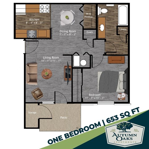 One Bedroom Floor Plan at Autumn Oaks, New Castle, IN